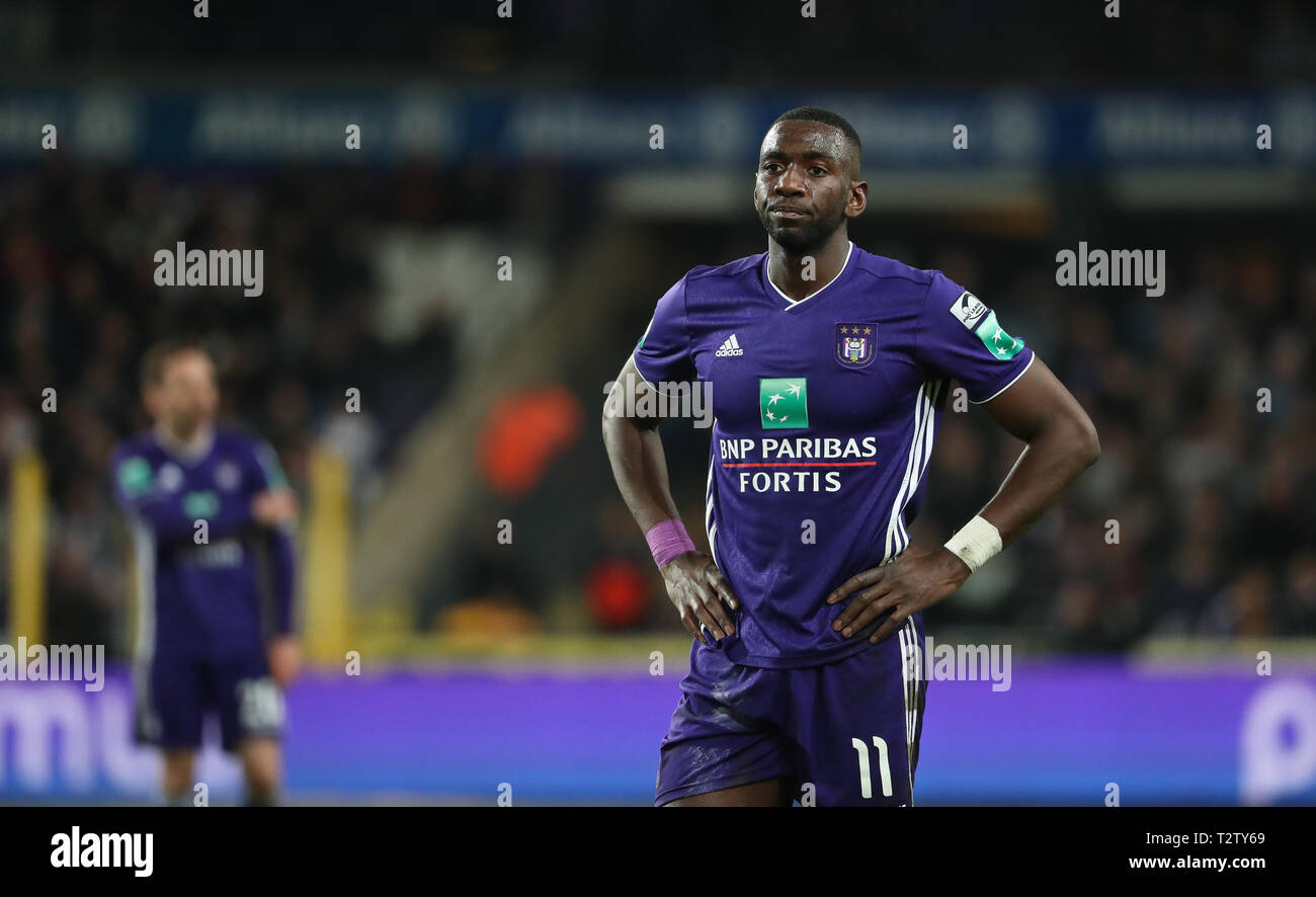 Anderlecht's Yannick Yala Bolasie looks dejected during a soccer match  between RSC Anderlecht and Club Brugge KV, Sunday 24 February 2019 in  Brussels, on the 27th day of the 'Jupiler Pro League