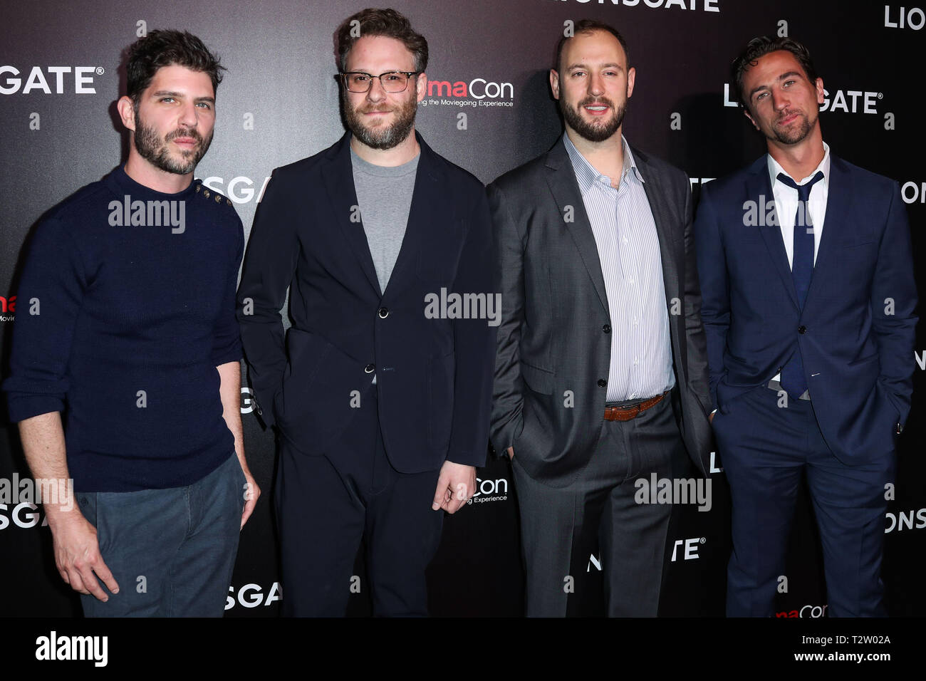 Las Vegas, United States. 04th Apr, 2019. Jonathan Levine, Seth Rogen, Evan Goldberg and James Weaver arrive at the CinemaCon 2019 - Lionsgate Presentation and Screening of 'Long Shot' held at The Colosseum at Caesars Palace during CinemaCon, the official convention of the National Association of Theatre Owners on April 4, 2019 in Las Vegas, Nevada, United States. (Photo by Xavier Collin/Image Press Agency) Credit: Image Press Agency/Alamy Live News Stock Photo