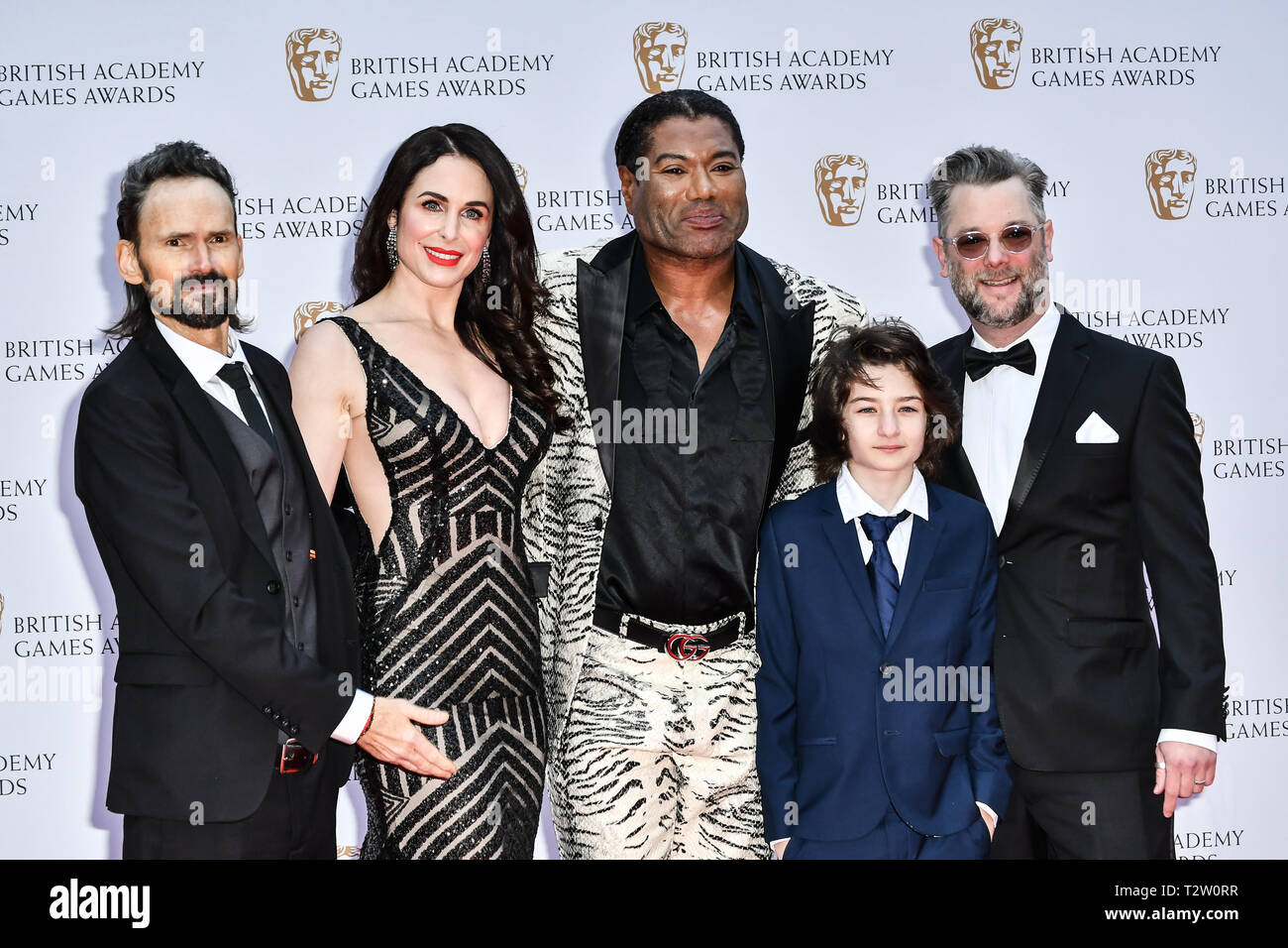 London, UK. 4th April, 2019. Jeremy Davies, Danielle Bisutti, Christopher Judge, Sunny Suljic and Cory Barlog Arrivers at the British Academy (BAFTA) Games Awards at Queen Elizabeth Hall, Southbank Centre on 4 March 2019, London, UK. Credit: Picture Capital/Alamy Live News Stock Photo