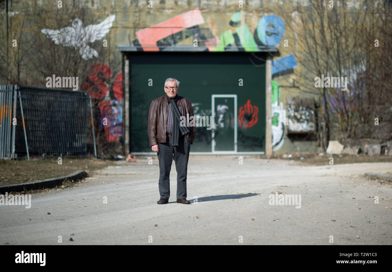 Mutlangen, Germany. 28th Feb, 2019. Peter Seyfried, former mayor of Mutlangen, stands at the edge of the residential area Mutlanger Heide in front of a bunker. Before being converted into a residential area, the site served as a missile base on which US medium-range nuclear missiles of the Pershing II type were stationed. (to dpa: 'No, no, Njet' - The Eastern Alb sends peace signals again) Credit: Marijan Murat/dpa/Alamy Live News Stock Photo