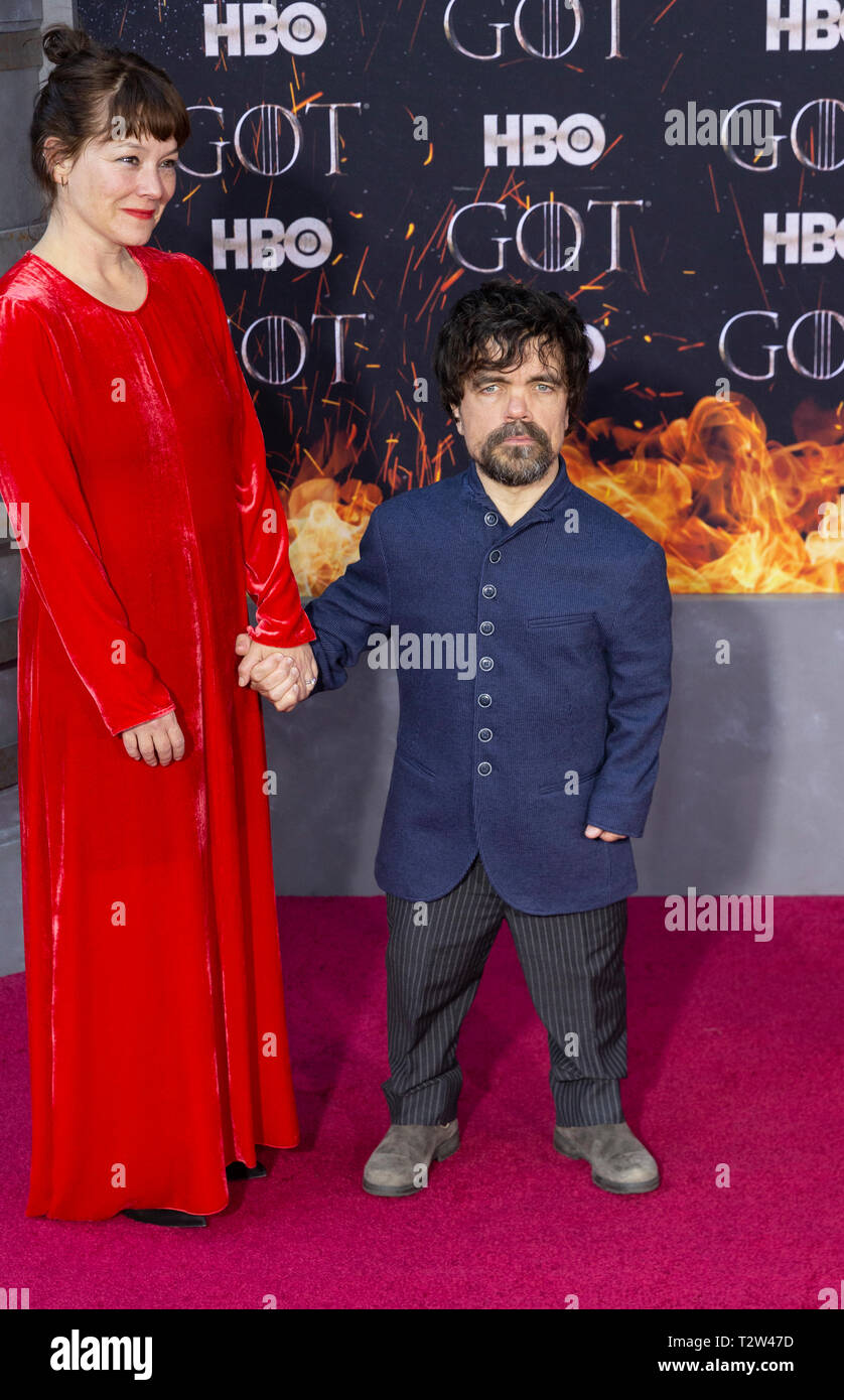 New York, NY - April 3, 2019: Erica Schmidt and Peter Dinklage attend HBO Game of Thrones final season premiere at Radion City Music Hall Stock Photo