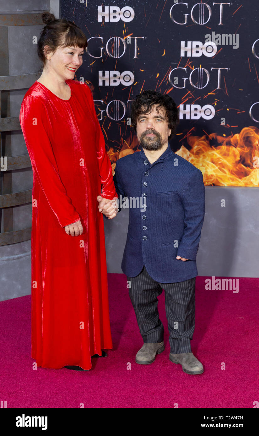New York, NY - April 3, 2019: Erica Schmidt and Peter Dinklage attend HBO Game of Thrones final season premiere at Radion City Music Hall Stock Photo