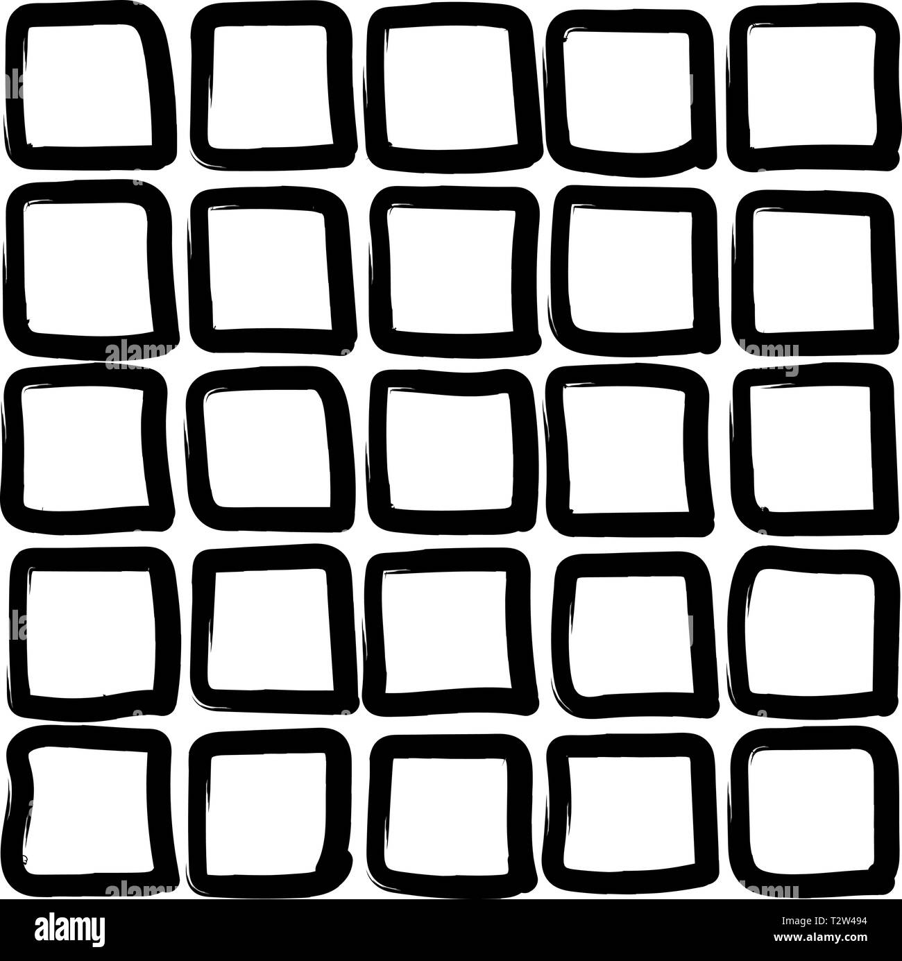 Squares - seamless pattern. Small black squares. Hand drawn uneven shapes. Background or texture for tissue, paper, etc. Stock Vector