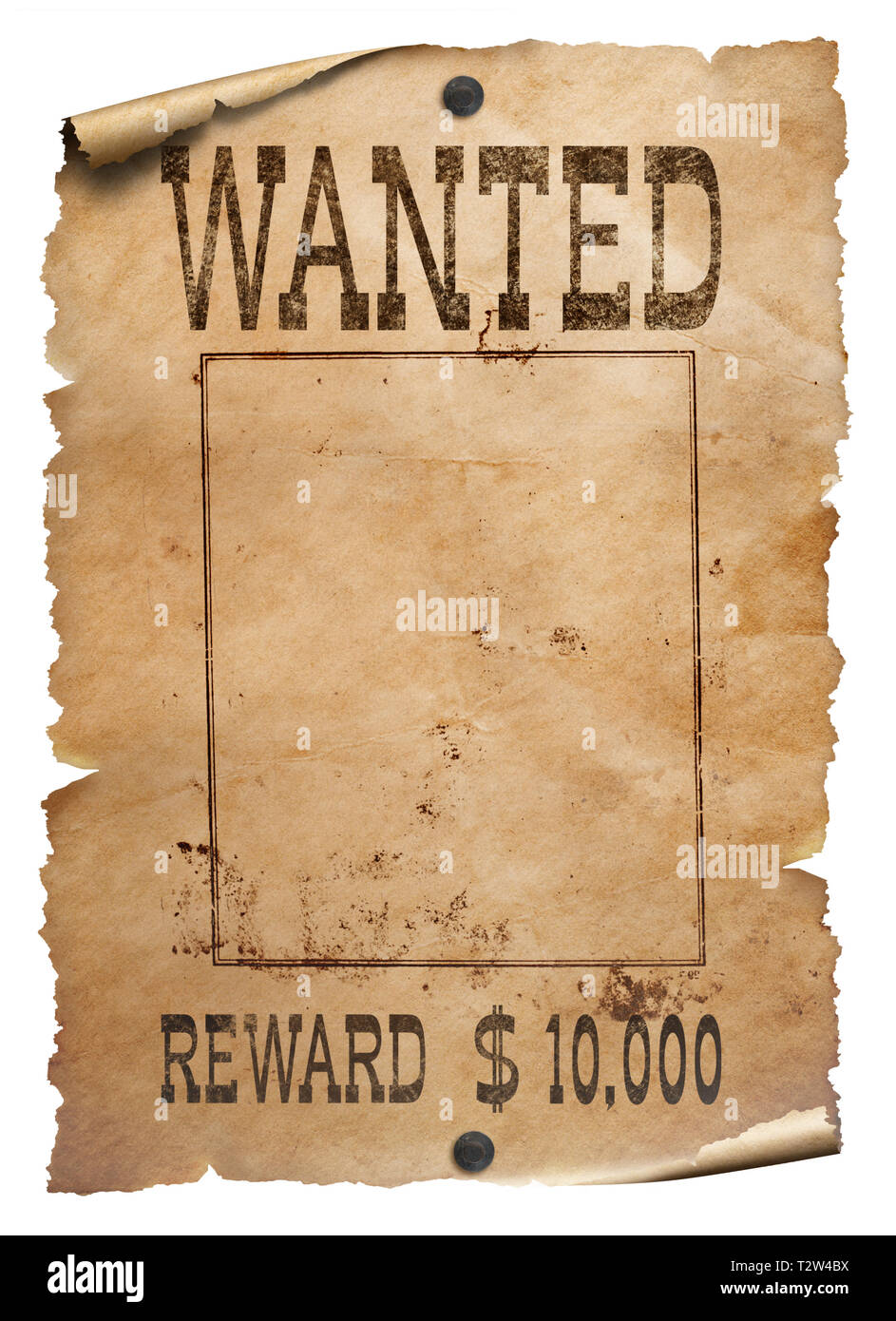 Wanted wild west poster isolated on white background Stock Photo