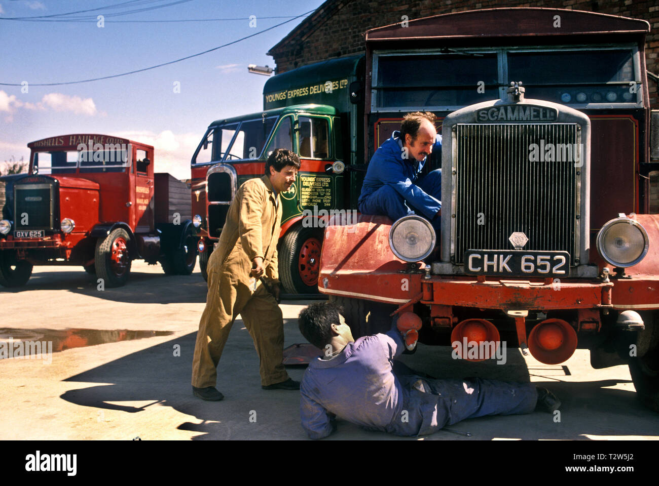 1950's Scammell Highwayman tractor unit being serviced at depot. Stock Photo