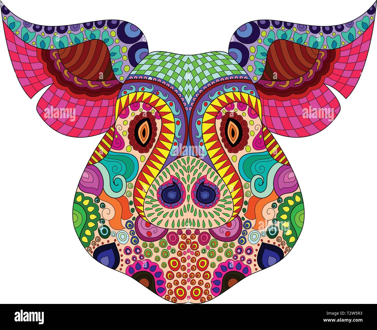 Pig Pattern Adult Coloring Designs Stock Vector