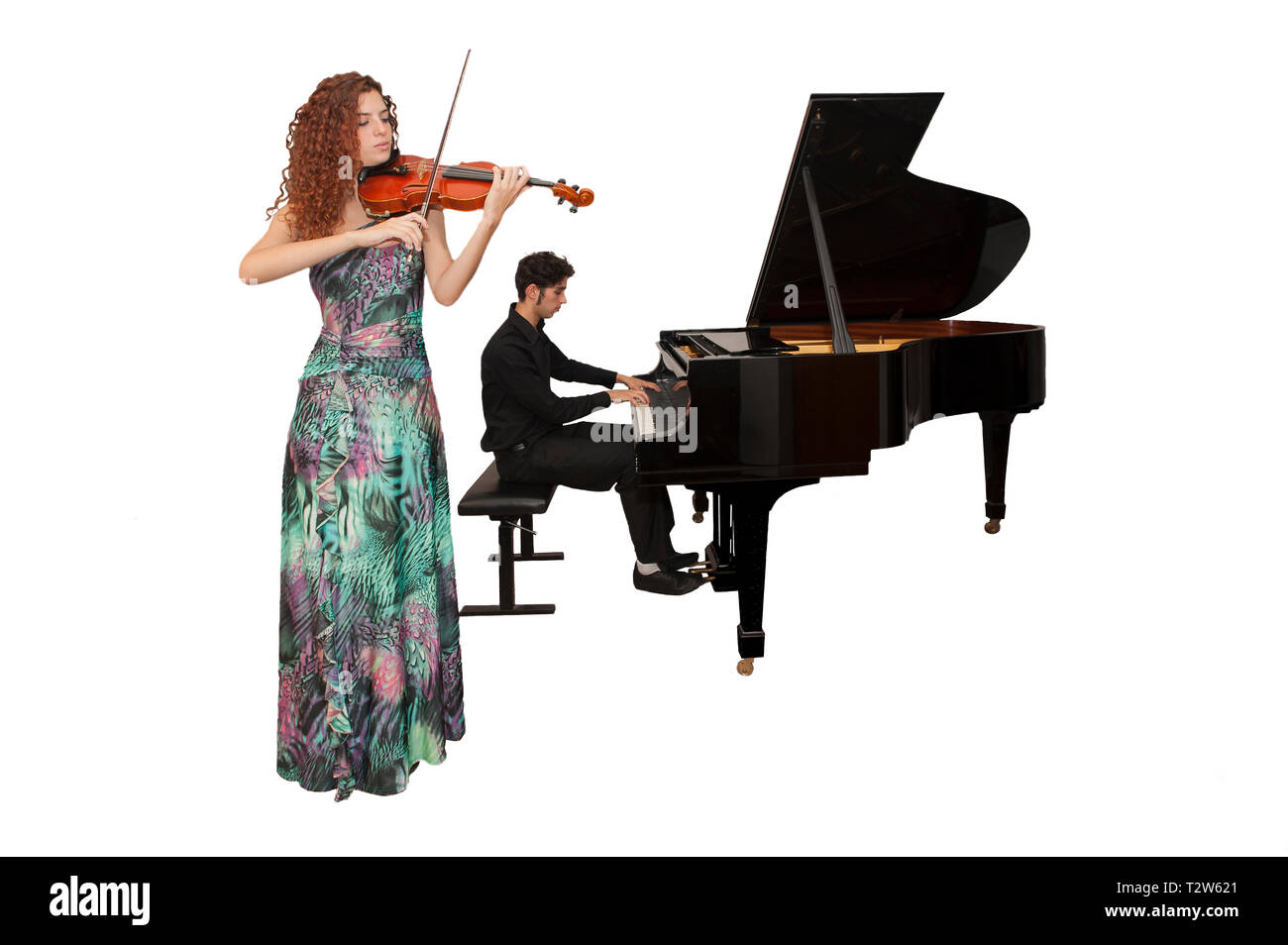 State Conservatory of Music Giuseppe Verdi of Turin duet on the left Giulia Subba plays the violin and on the right Davide Cava plays the piano Stock Photo