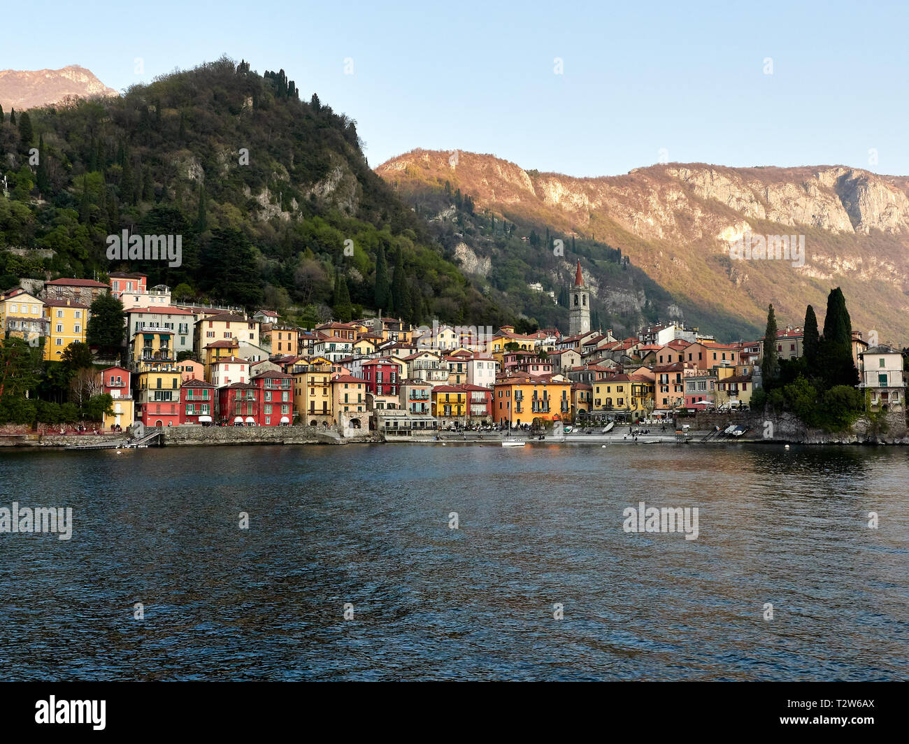 Varenna Italy Lake Como. Landscape view of Varenna town from ferry