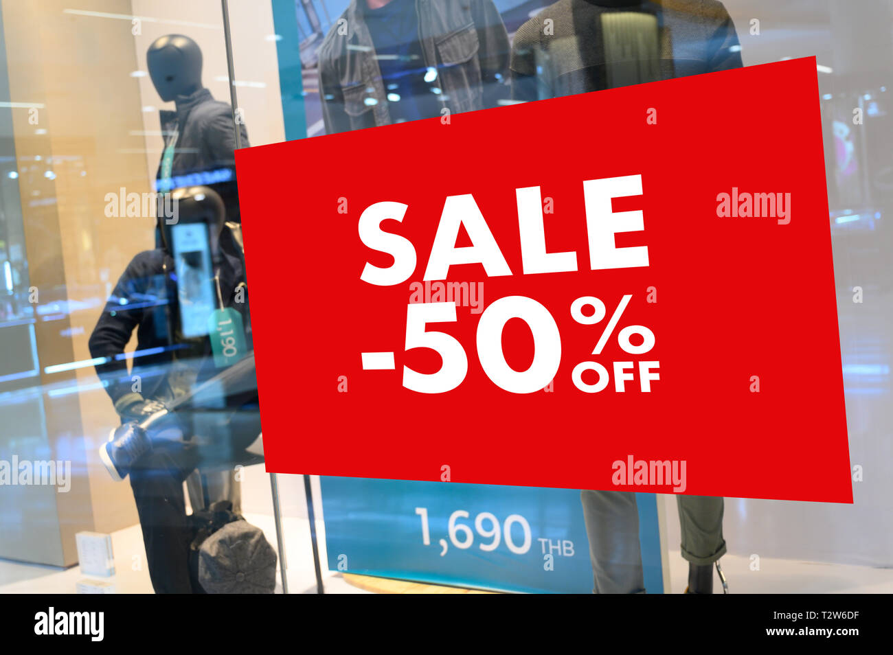Department store with sale discount sign in shop Sale sign Sale concept