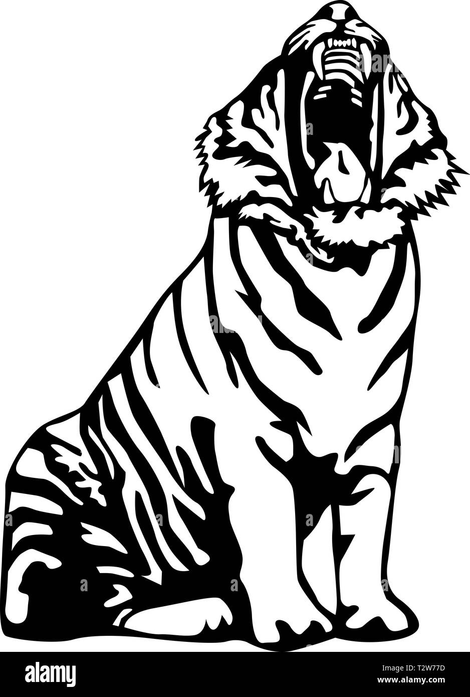 Vector Illustration Depicting a Tiger. Line Silhouette, Black and White,  Color. Stock Illustration - Illustration of roaring, monochrome: 76409599