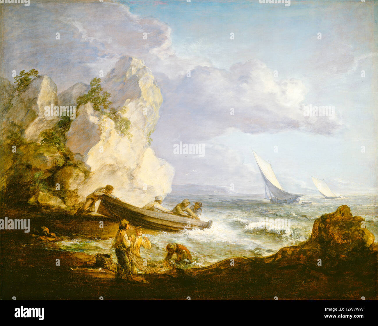 Thomas Gainsborough, Seashore with Fishermen, painting, c. 1727 Stock Photo