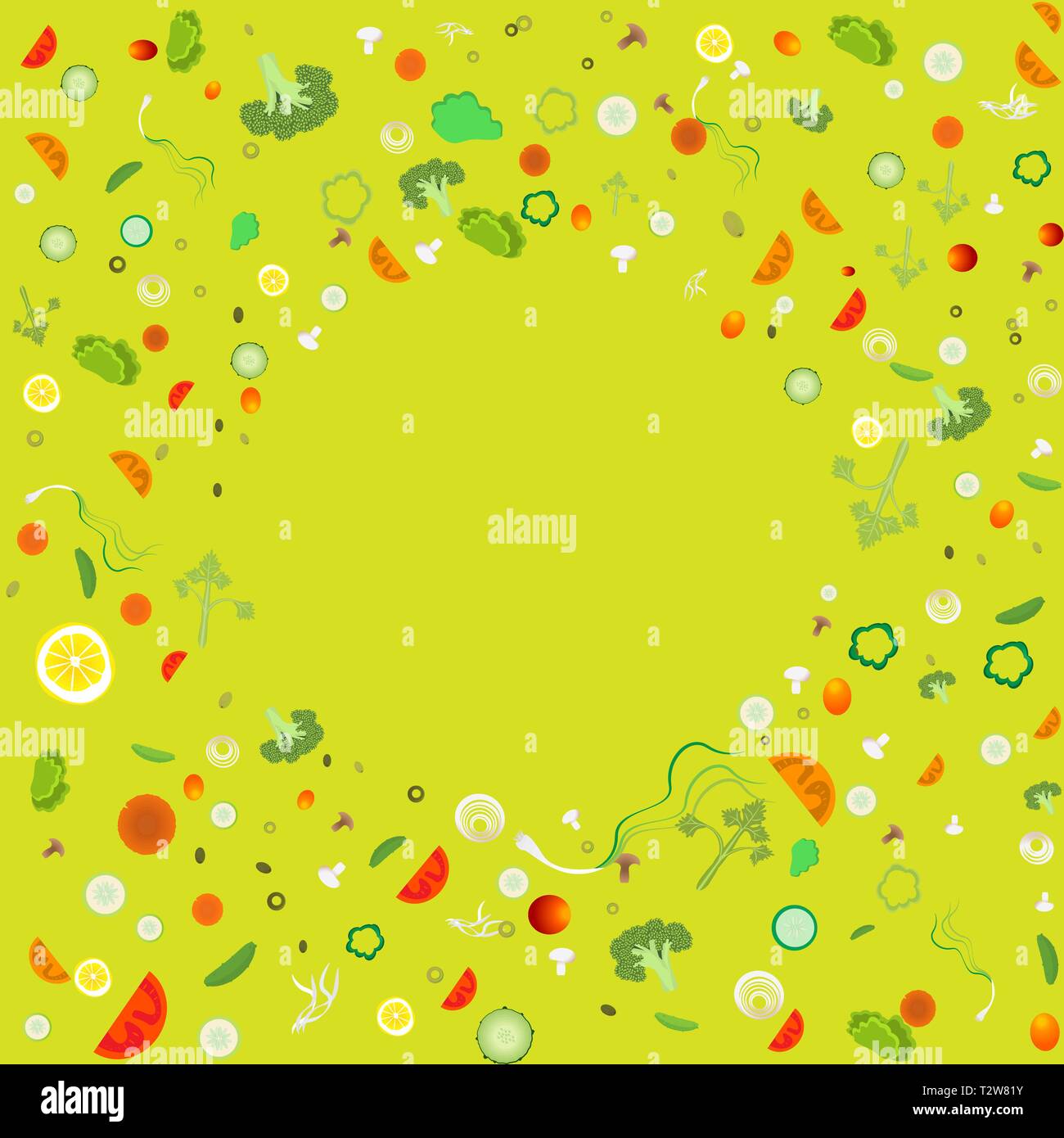 Vegetable pattern circle frame for web and print decoration vector ...