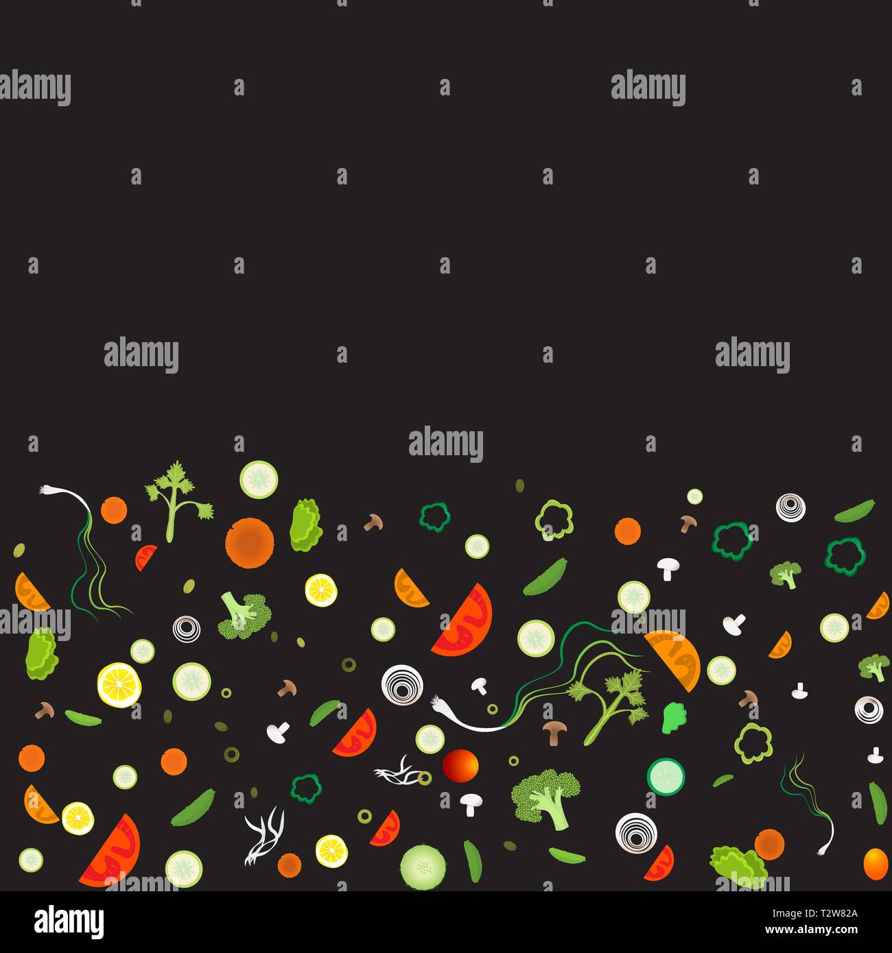 Vegetable pattern for web and print - Vegetable Pattern For Web And Print Decoration Vector Illustration On Black Background T2W82A 