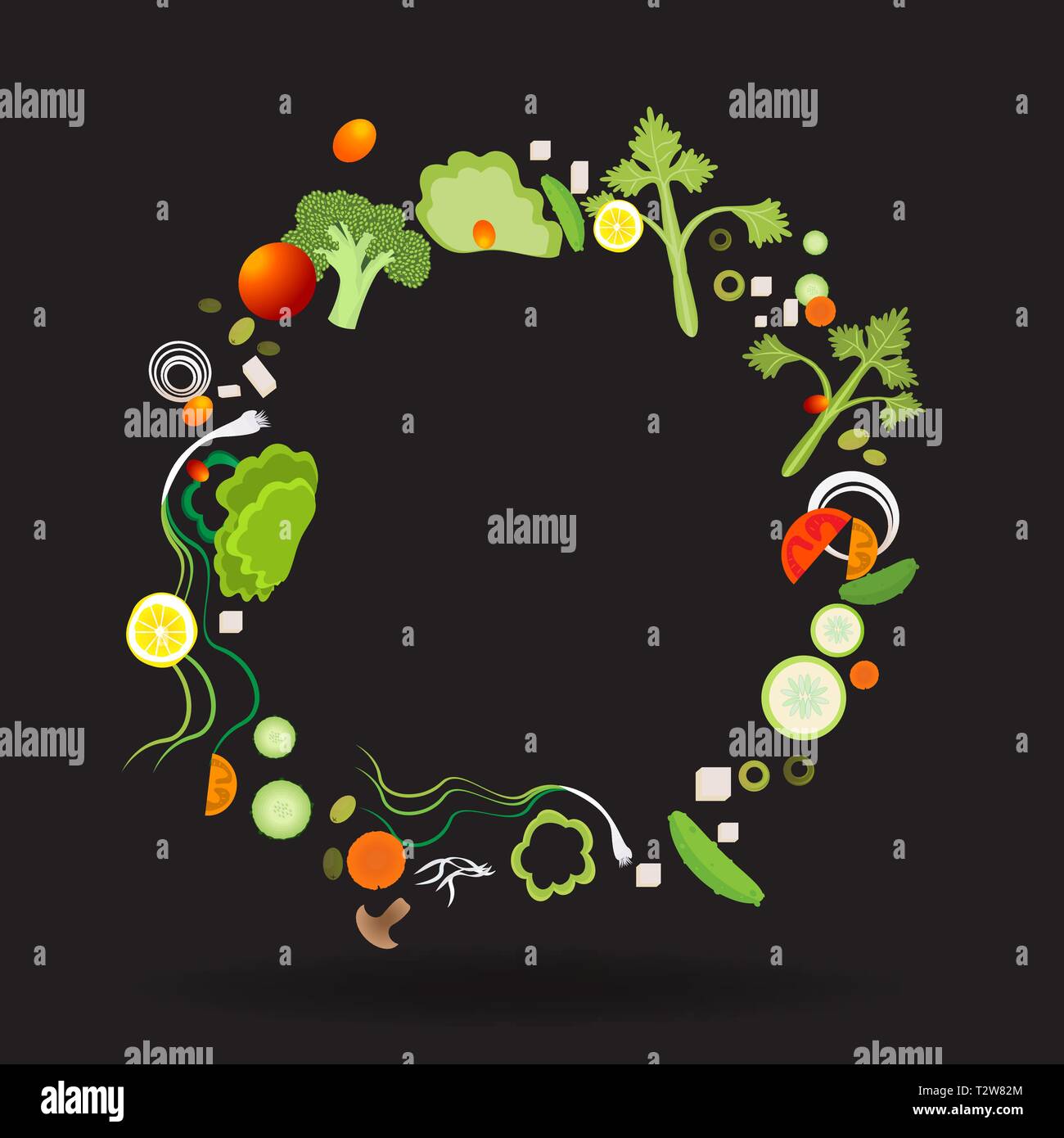 Vegetable pattern circle frame for web and print decoration vector ...