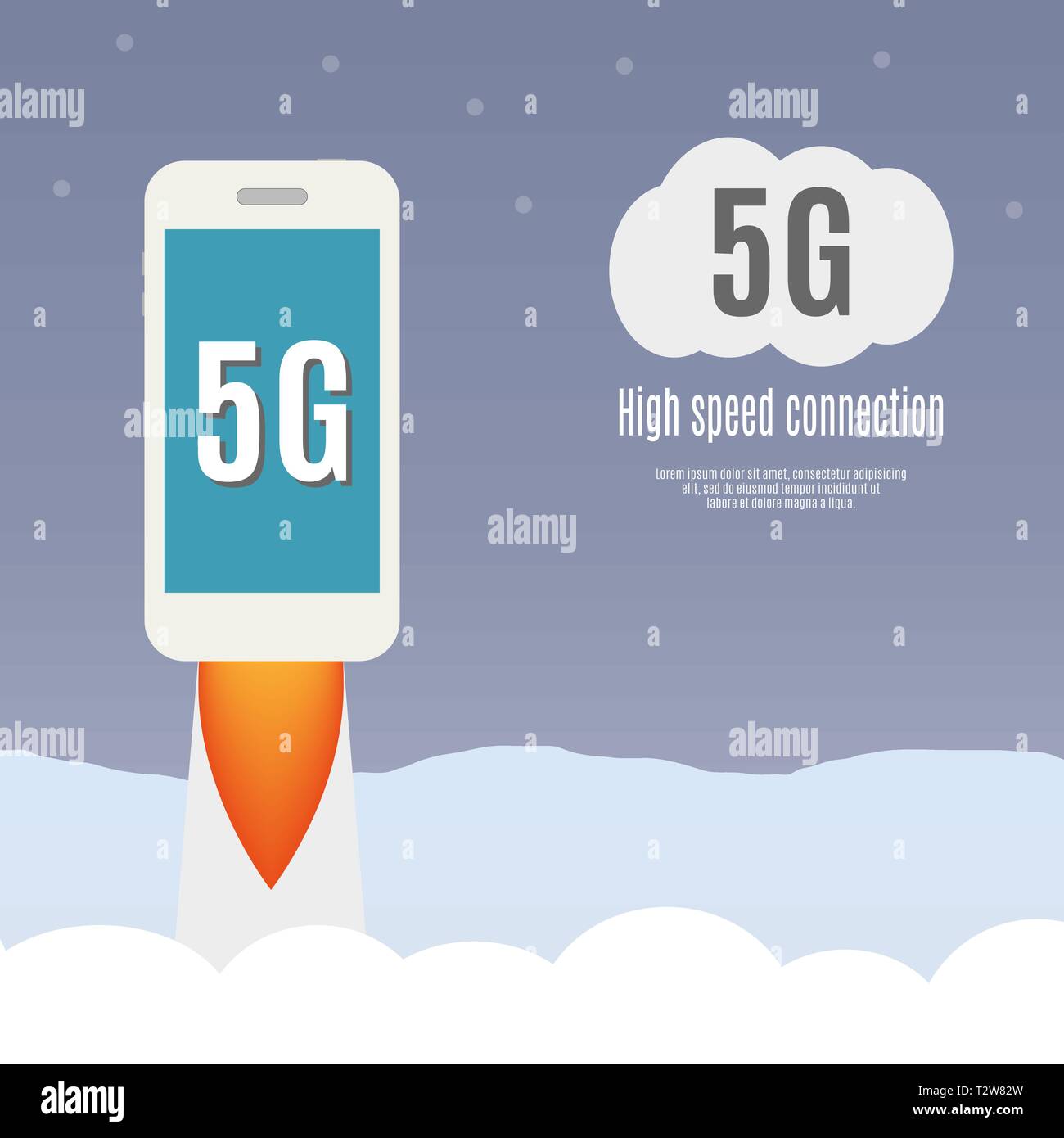 5g template with smartphone flying. High speed mobile web technology. vector illustration. Stock Vector