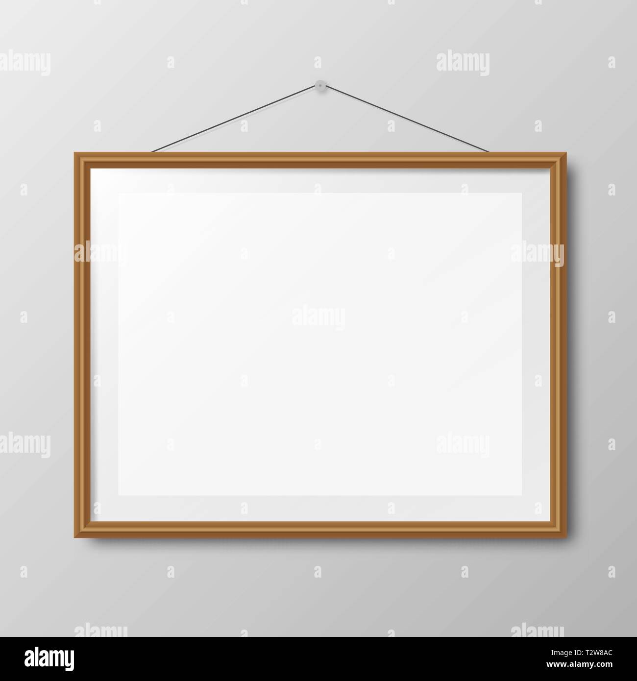 Realistic wooden photo frame on wall vector illustration Stock Vector ...