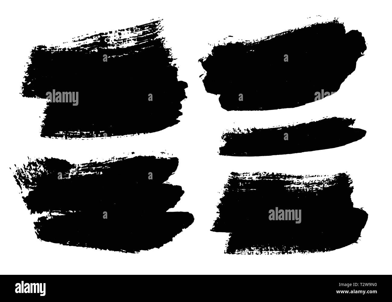 Brush strokes. Vector paintbrush set. Grunge design elements. Rectangle text boxes. Dirty distress texture banners. Ink splatters. Grungy painted obje Stock Vector