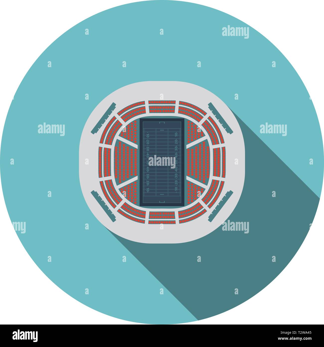 American football stadium bird's-eye view icon. Flat color design. Vector illustration. Stock Vector