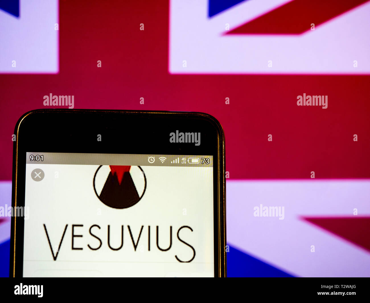 In this photo illustration a Vesuvius plc logo seen displayed on a ...