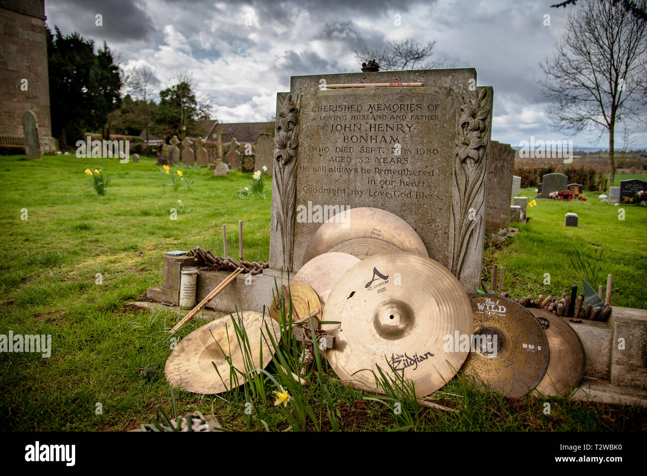 John 'Bonzo' Bonham of Led Zepplin - his final resting place is something of a shrine. Stock Photo