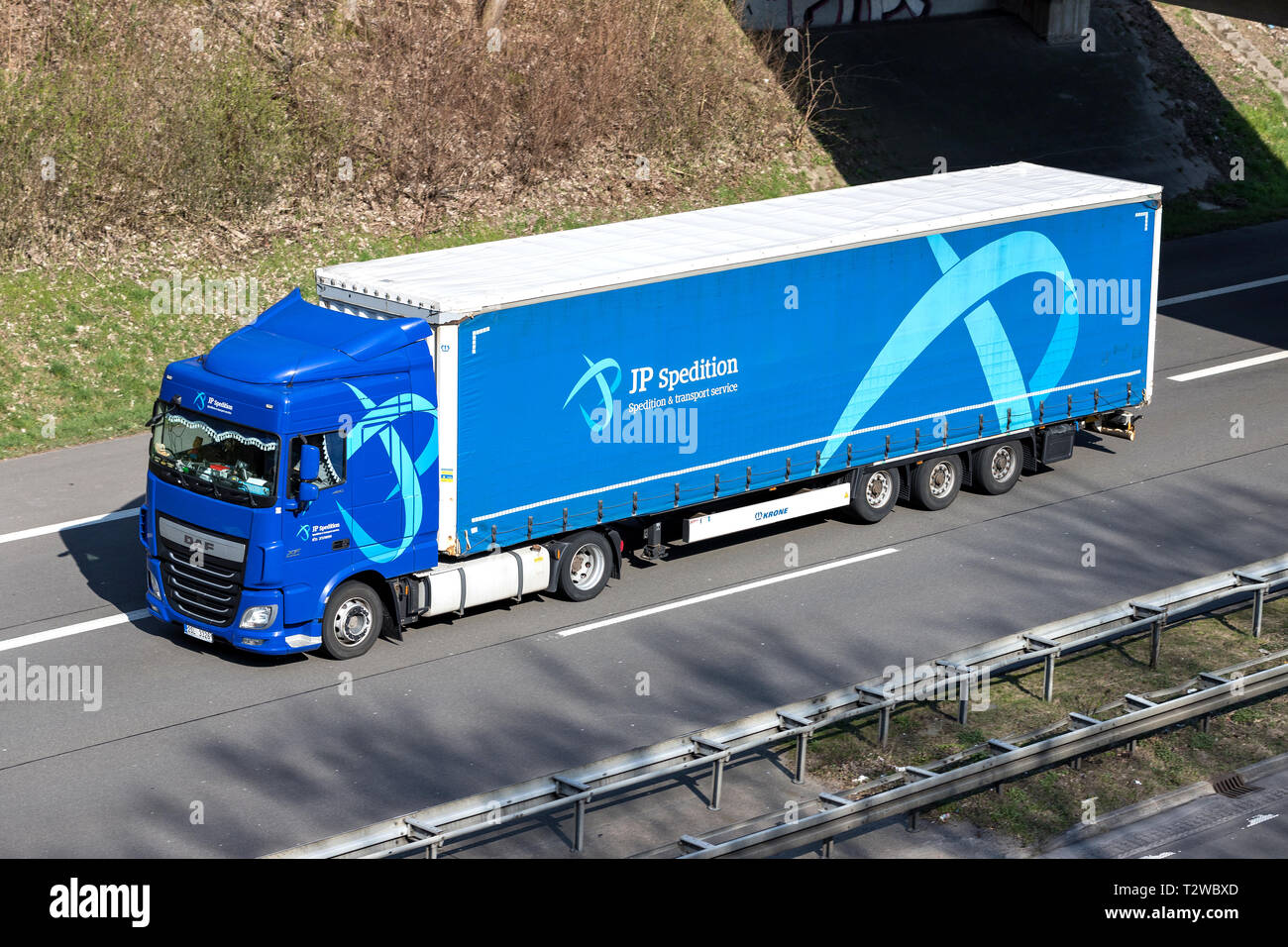 JP Spedition truck on German motorway. Stock Photo