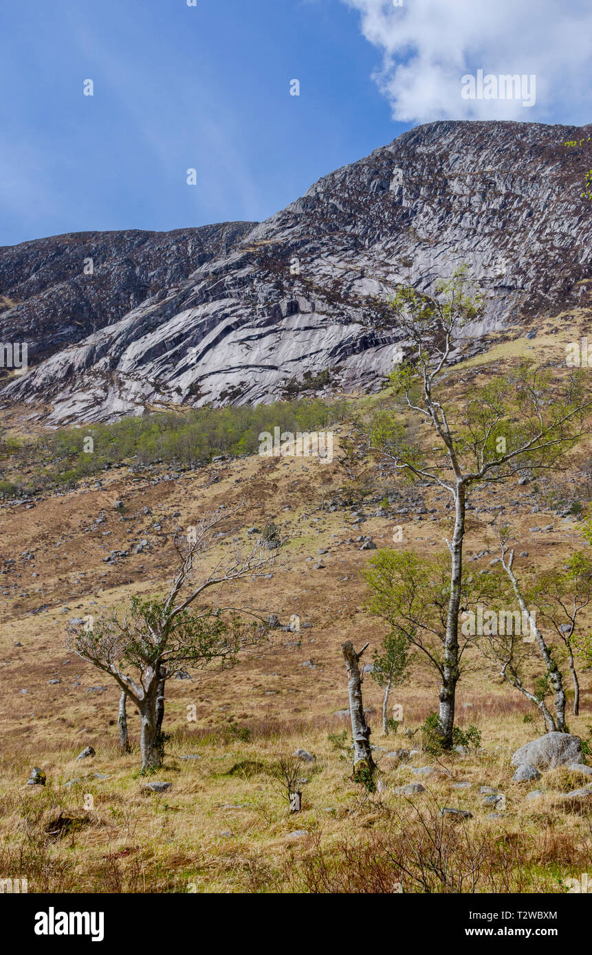 The Etive Slabs a rock climbing location above Glen Etive Stock Photo