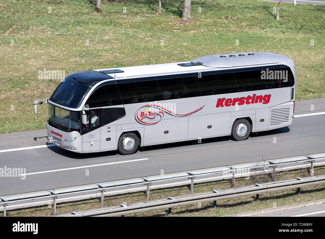 Kersting intercity bus on German motorway. Stock Photo