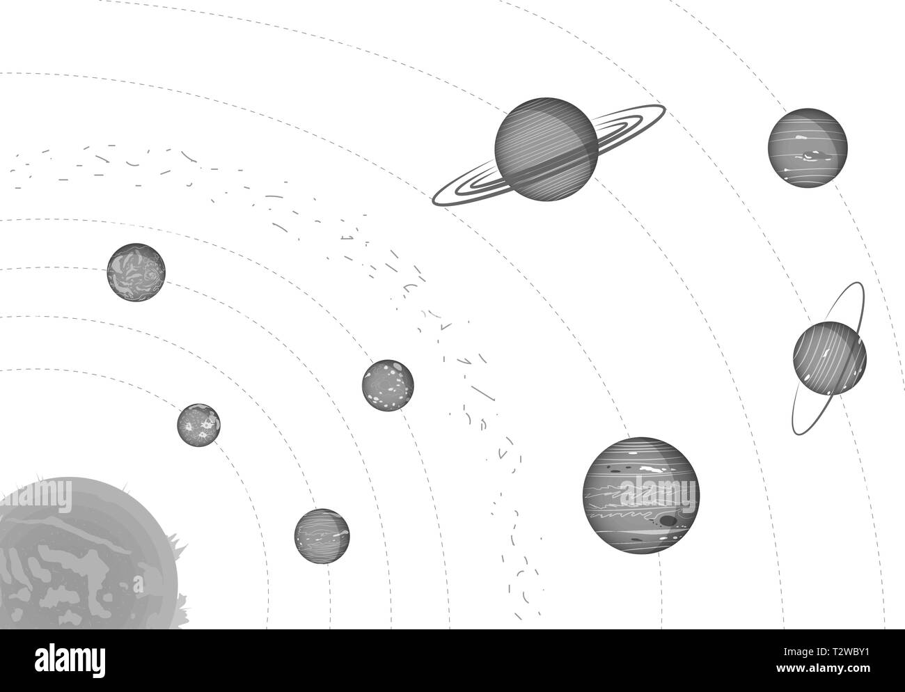 Solar System Planets Orbit Black And White Stock Photos