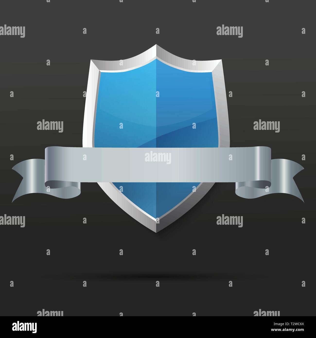 Blue and silver shield with ribbon. Vector illustration for design Stock Vector
