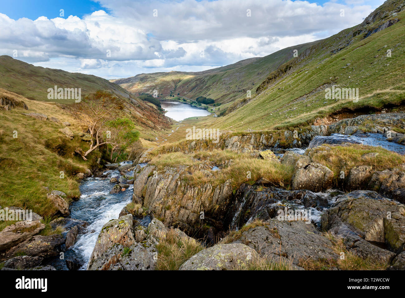 Mardale Beck and Haweswater from Harter Fell above Mardale and Haweswater in the Lake District Stock Photo