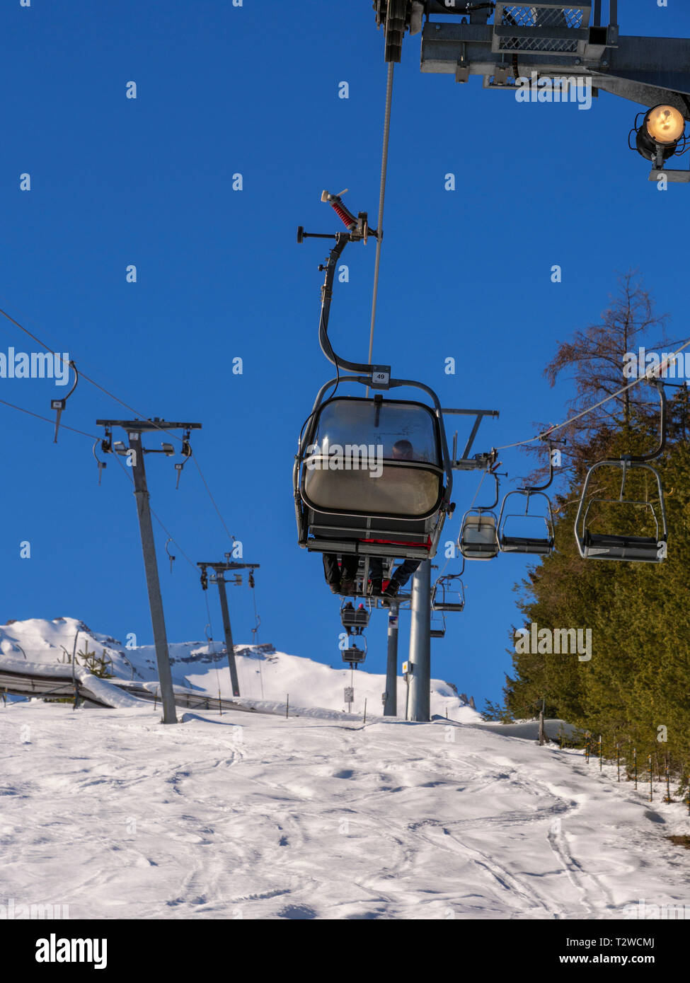 skilift and piste, skiing area Hochimst, Imst, Tyrol, Austria, Europe Stock Photo