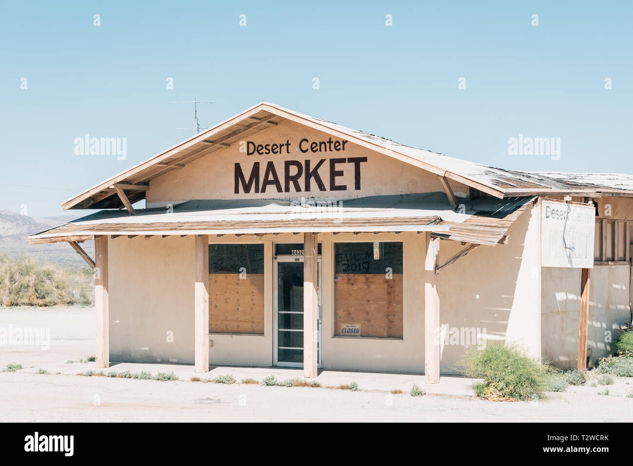 The abandoned Desert Center Market, in Desert Center, California Stock