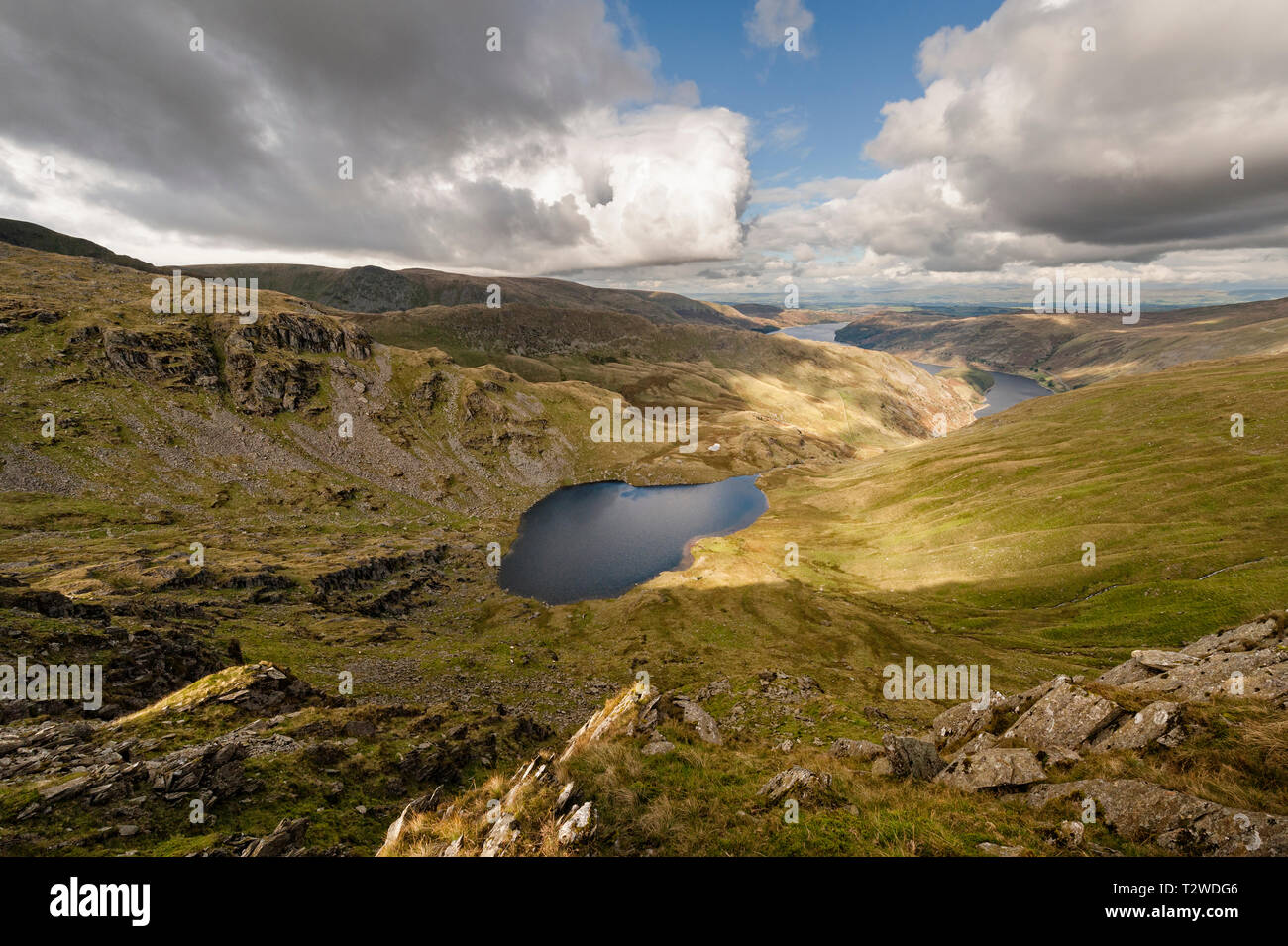 Smallwater Tarn, Mardale and Haweswater Reservoir from Harter Fell Stock Photo