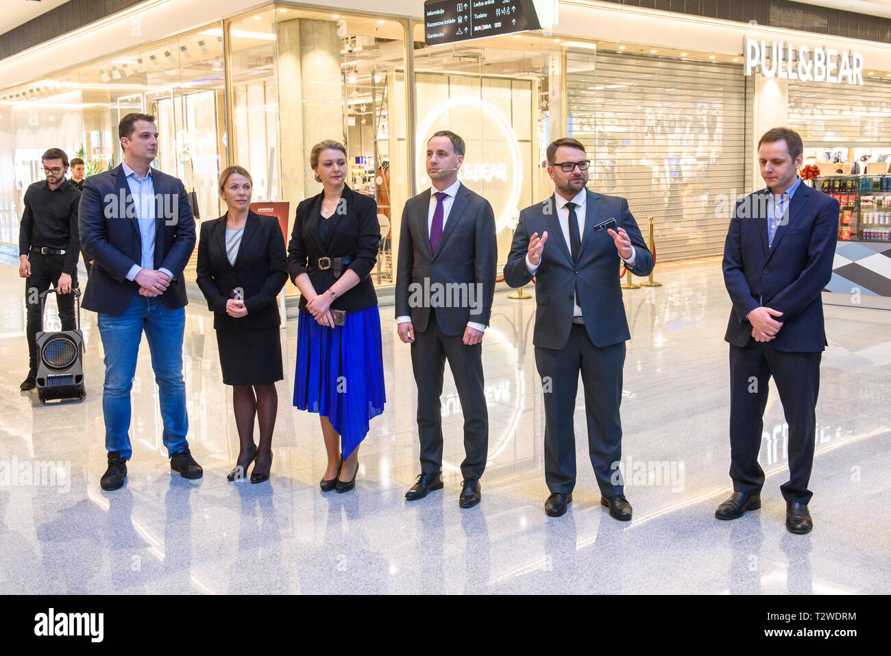 04.04.2019. RIGA, LATVIA. Official opening of biggest shopping centre Akropole in Latvia. The shopping mall is part of Akropolis Group - a Lithuanian  Stock Photo