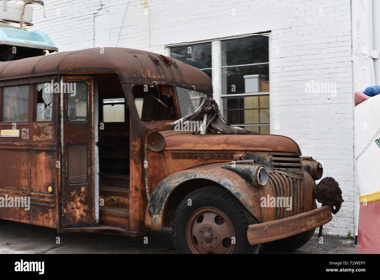 Antique School Bus Stock Photo