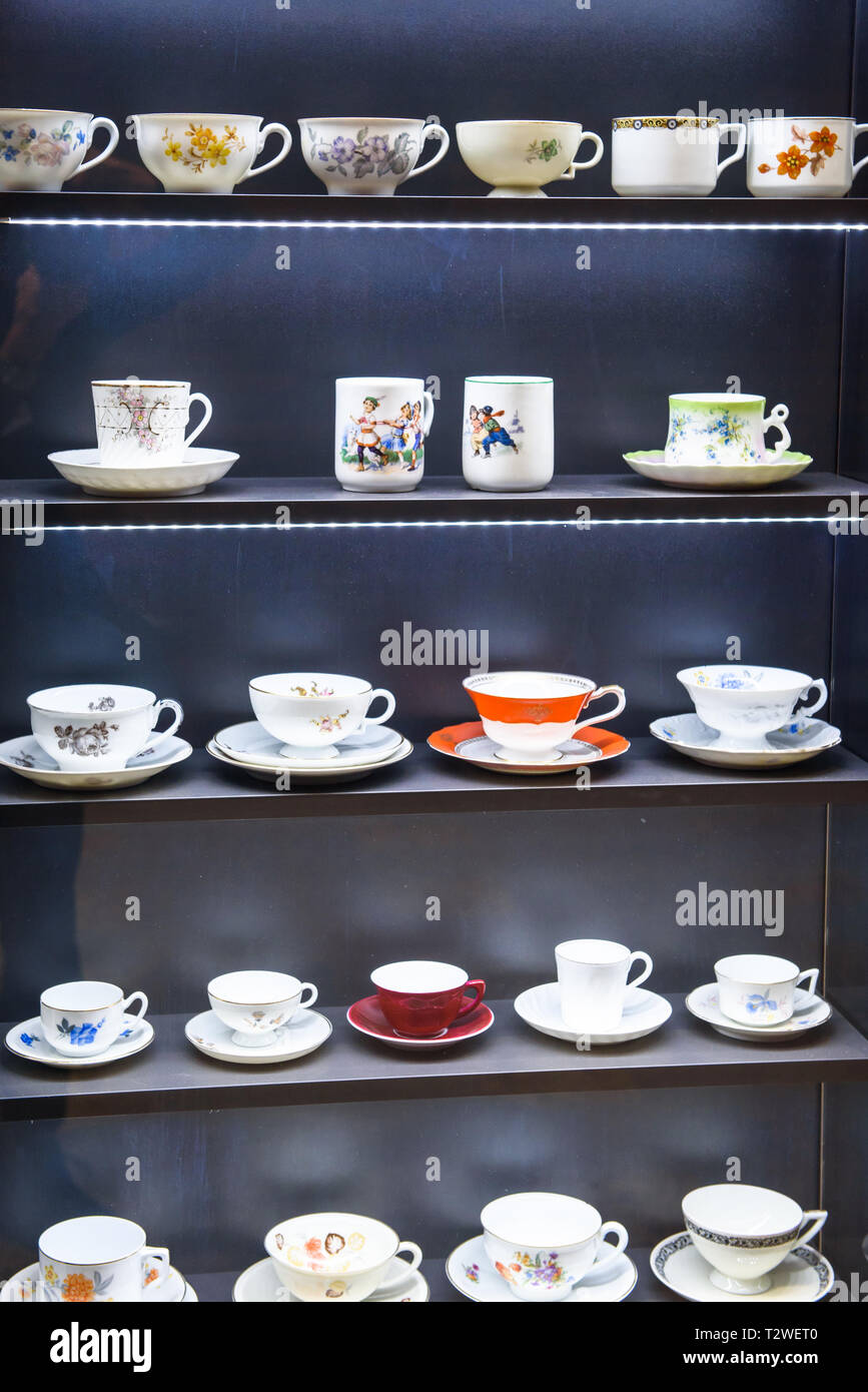 04.04.2019. RIGA, LATVIA. Kuznetsov porcelain in Akropole shopping centre. Official opening of biggest shopping centre Akropole in Latvia. The shoppin Stock Photo