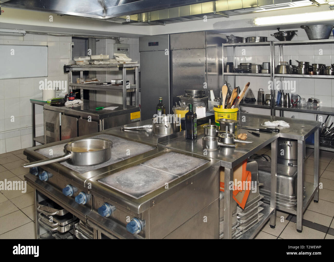 Typical kitchen of a restaurant shot in operation Stock Photo