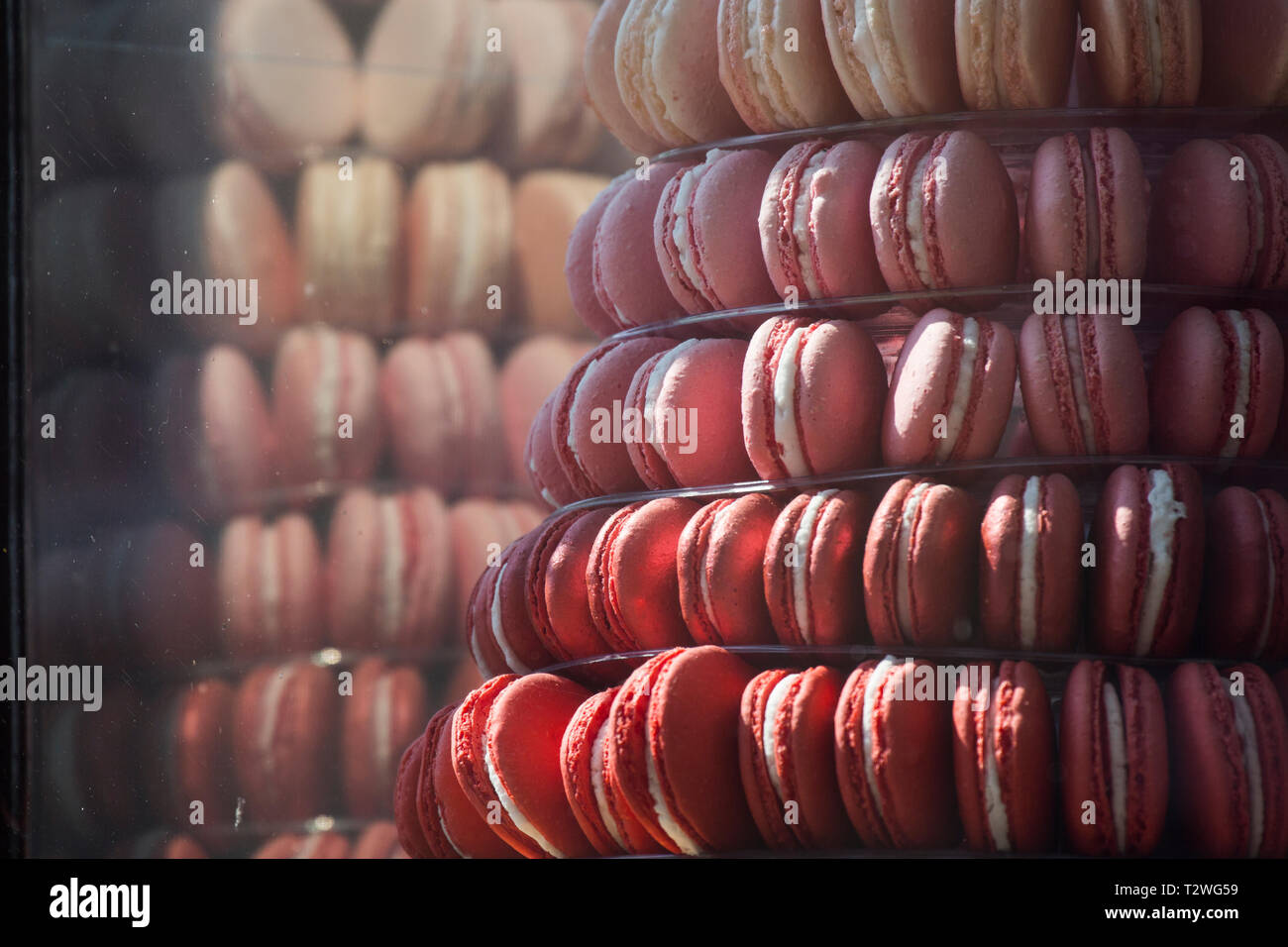 French Macarons in a bakery window Stock Photo