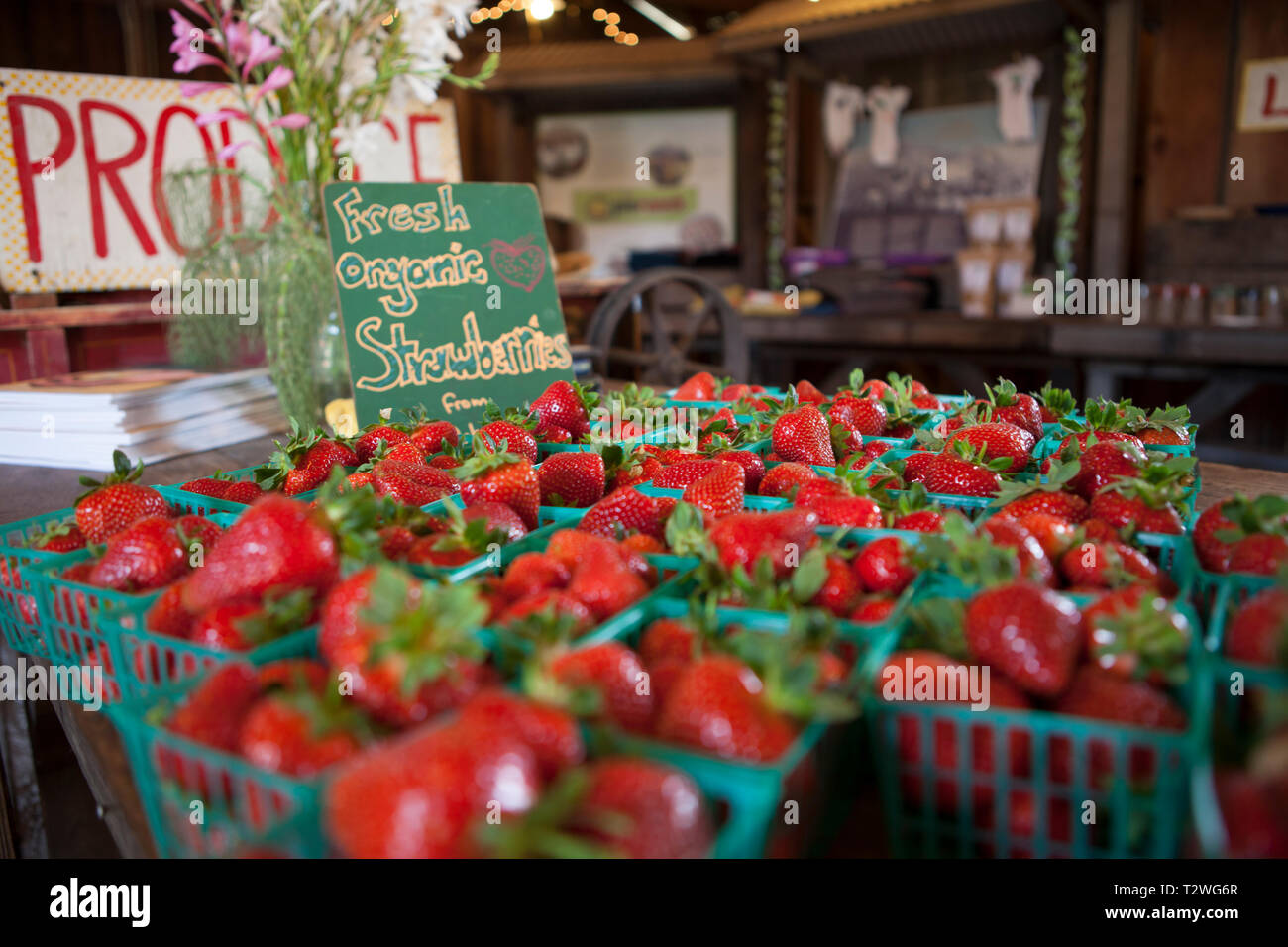 Market fresh strawberries on display Stock Photo