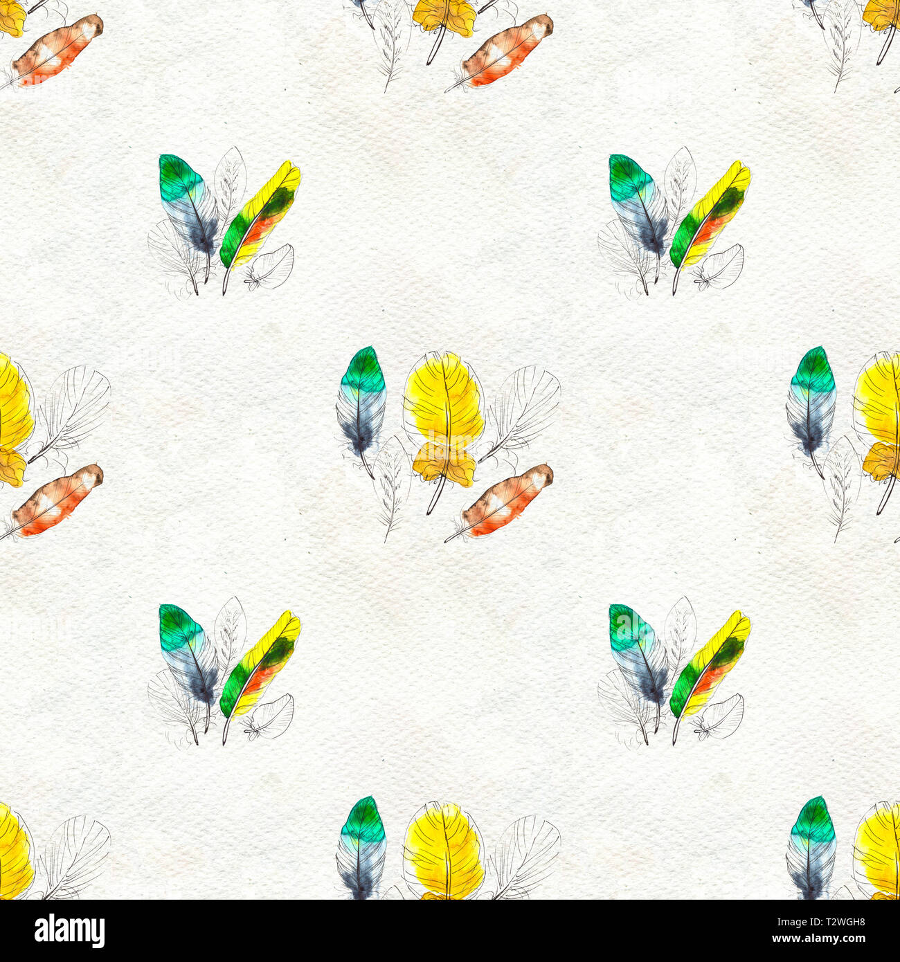 Seamless pattern watercolor feathers hi-res stock photography and ...