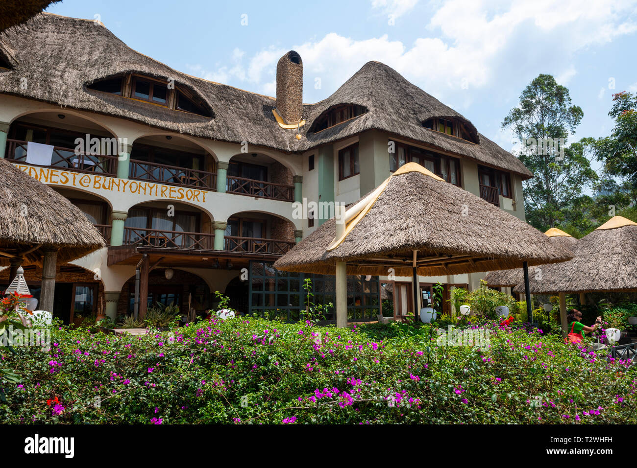 Birdnest Resort on Lake Bunyonyi in South West Uganda, East Africa Stock Photo