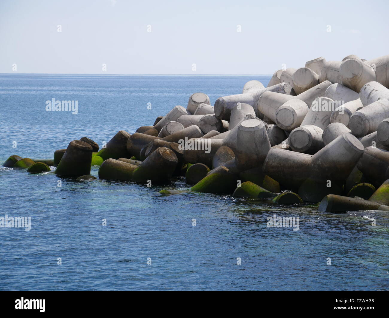 Tetrapod concrete sea defences in Funchal, Madeira Stock Photo