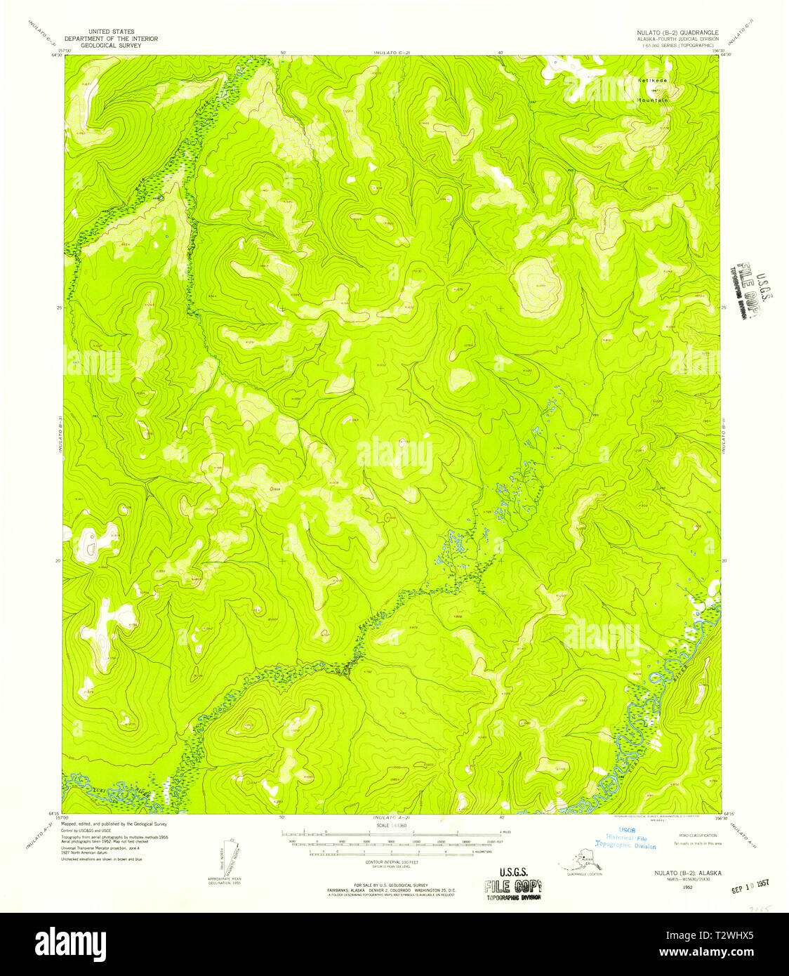 USGS TOPO Map Alaska AK Nulato B2 358138 1952 63360 Restoration Stock