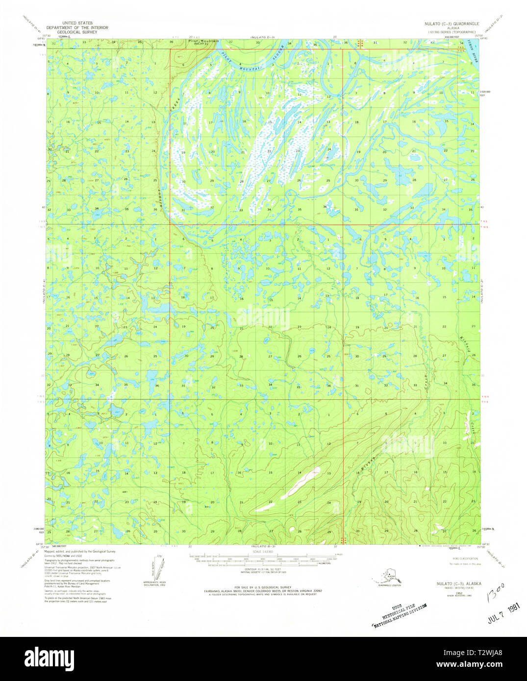 USGS TOPO Map Alaska AK Nulato C3 358157 1952 63360 Restoration Stock