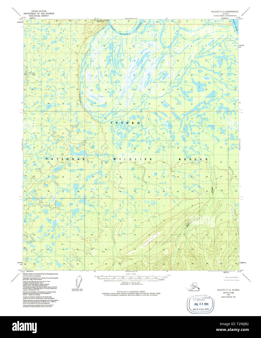 USGS TOPO Map Alaska AK Nulato C3 358158 1952 63360 Restoration Stock
