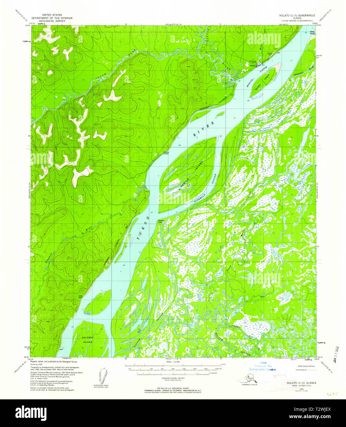 USGS TOPO Map Alaska AK Nulato C5 358163 1953 63360 Restoration Stock