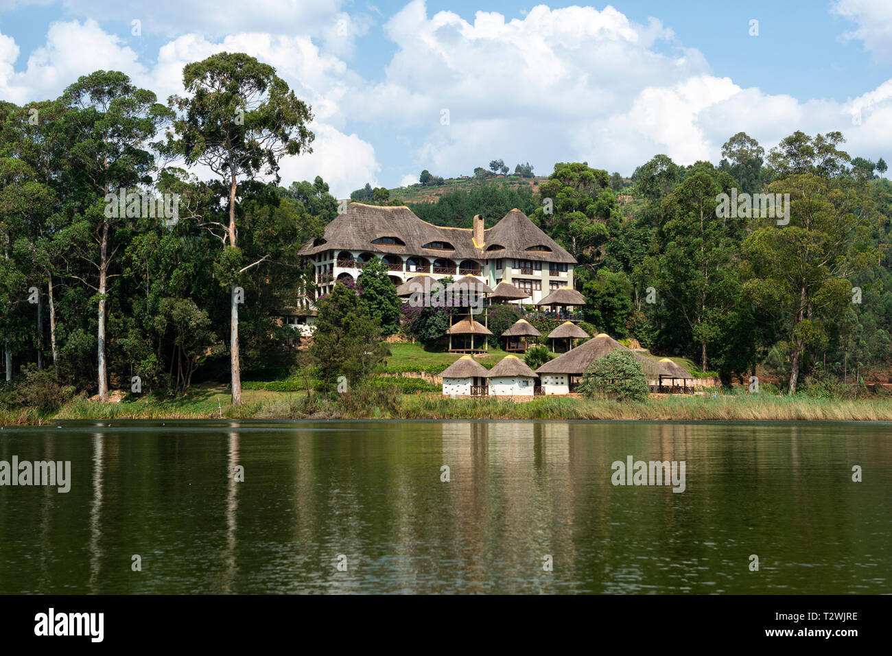 Birdnest Resort on Lake Bunyonyi in South West Uganda, East Africa Stock Photo