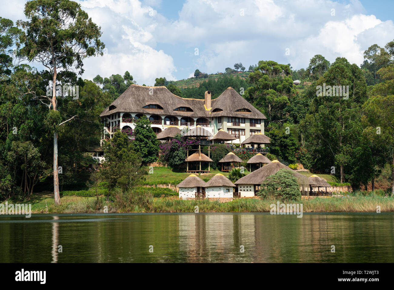 Birdnest Resort on Lake Bunyonyi in South West Uganda, East Africa Stock Photo