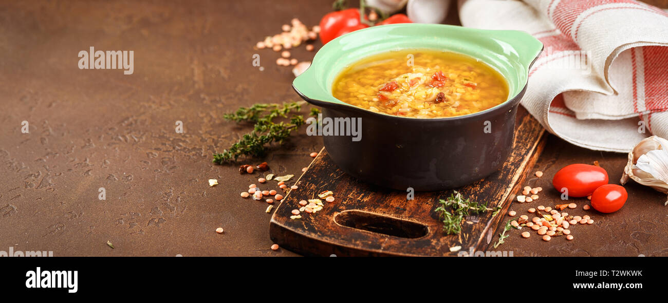 Vegetarian Lentil soup - Masoor Dal or Dal Tadka Curry, vegan cuisine