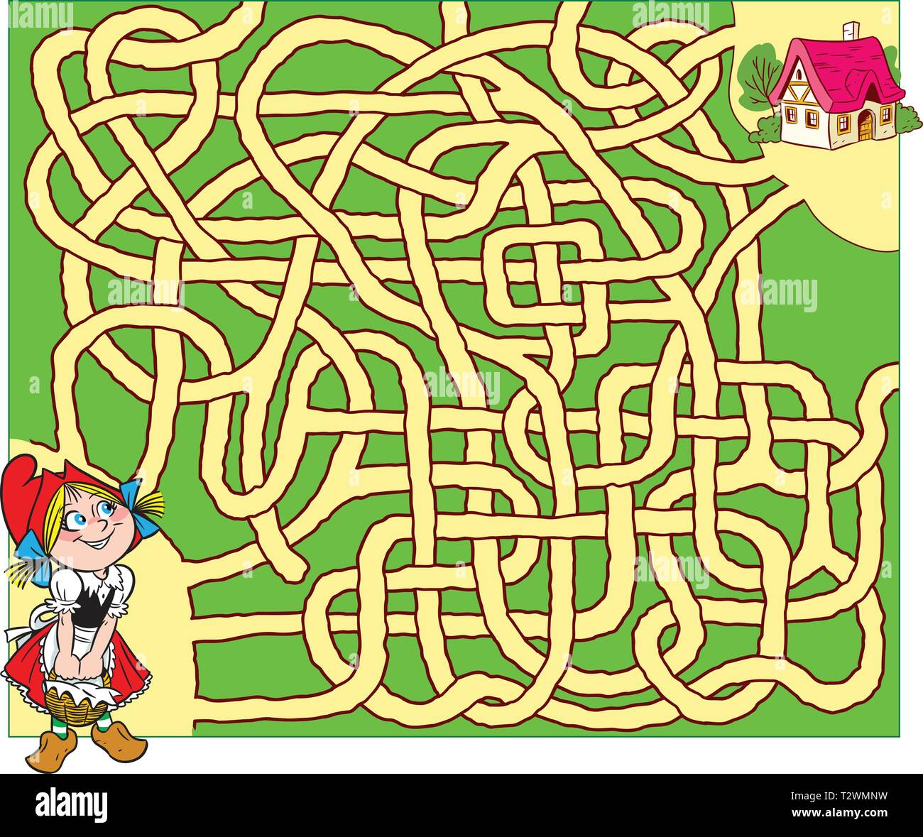 In vector illustration, a logical puzzle for children, in which you need to decide which route the girl should go home Stock Vector